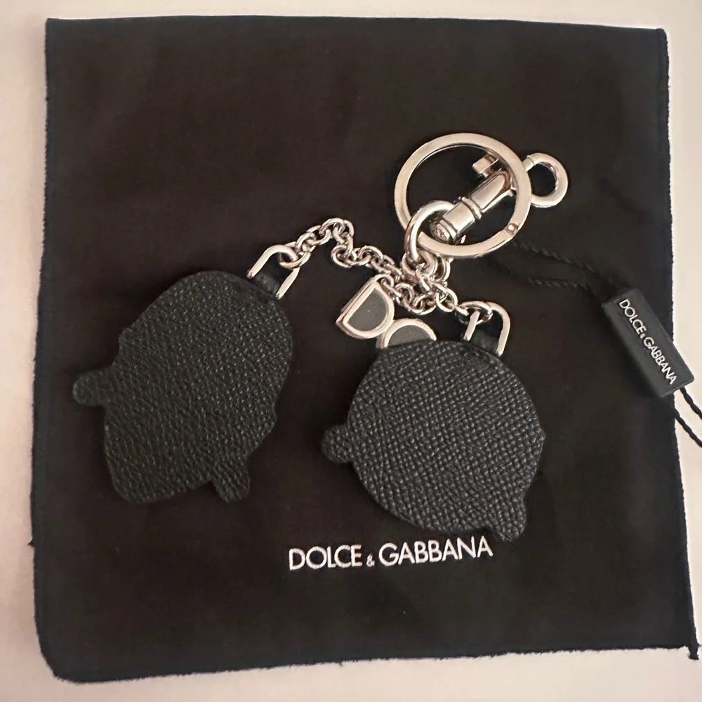 NWT Dolce & Gabbana Keychain Set with Leather Designer Cartoon Faces